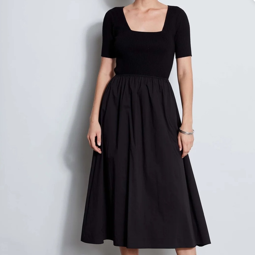NEW T-TAHARI SHORT SLEEVE SQUARE NECK MIDI DRESS
